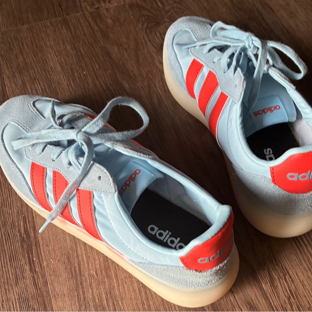 Adidas Sky Blue and red/orange striped women’s Athletic Shoes